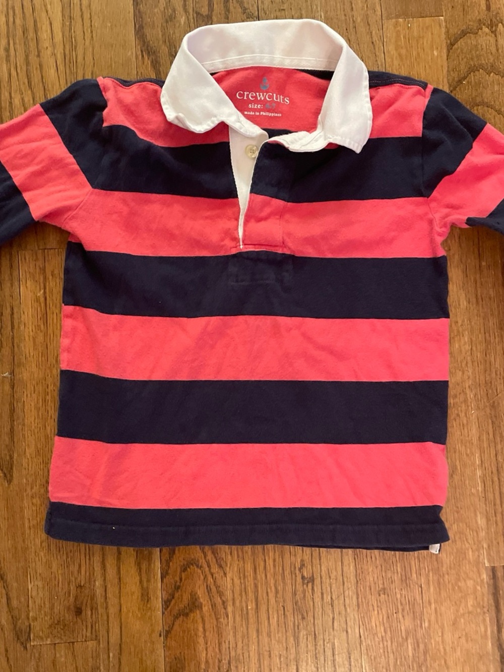 crewcuts Pink and Navy Wide-Stripe Polo
